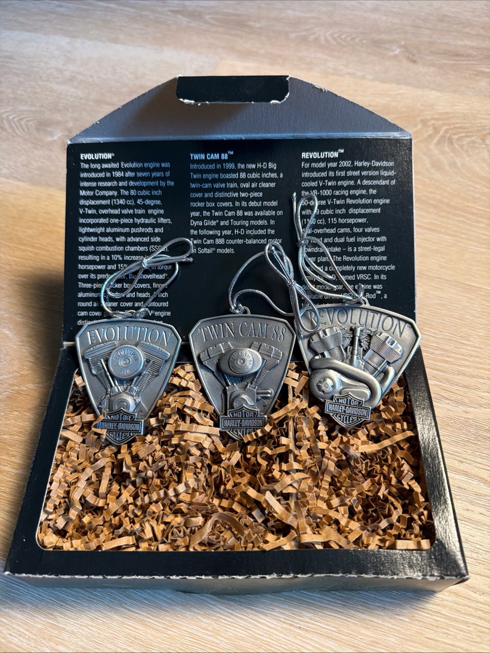 Vintage Harley-Davidson Pewter Celebrate on All Cylinders Christmas Ornament Set